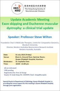 Event Flyer of Update Academic Meeting Exon Skipping and Duchenne Muscular Dystrophy: A Clinical Trial Update.